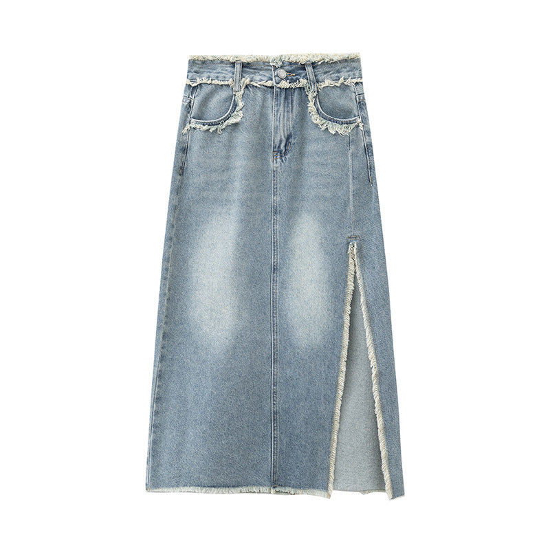 Slit Denim Skirt for Women in Blue & Black