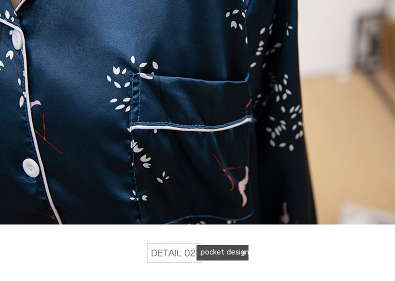 Women’s Sweet Luxury 5050 Artificial Silk Lapel Long Sleeve Pajama Set with Trousers