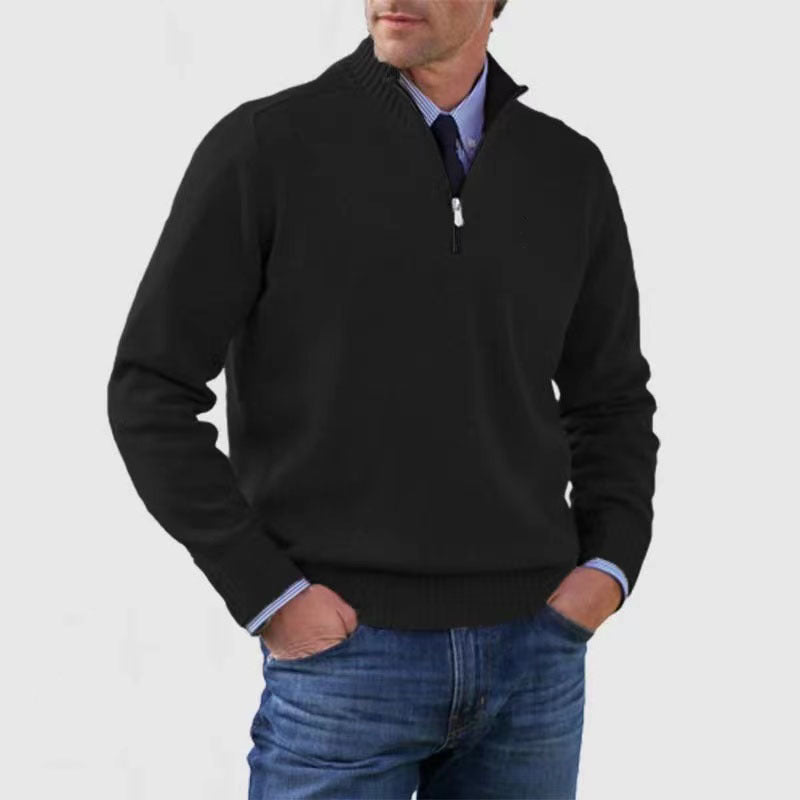 Pull homme à col montant et fermeture éclair, coupe tendance hiver, couleur unie, manches longues, en maille