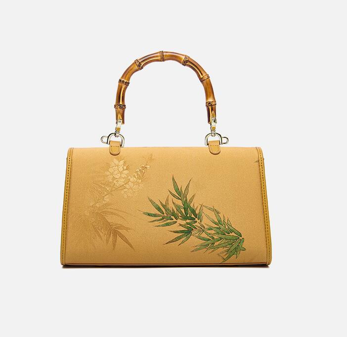 Silk Women's Cheongsam Bamboo Crossbody Handbag Small Bag Golden Yellow