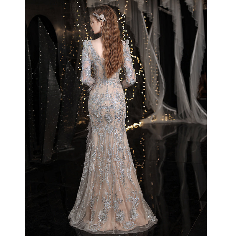 Gaoding Solid Color Sexy Mid-Waist Banquet Evening Dress