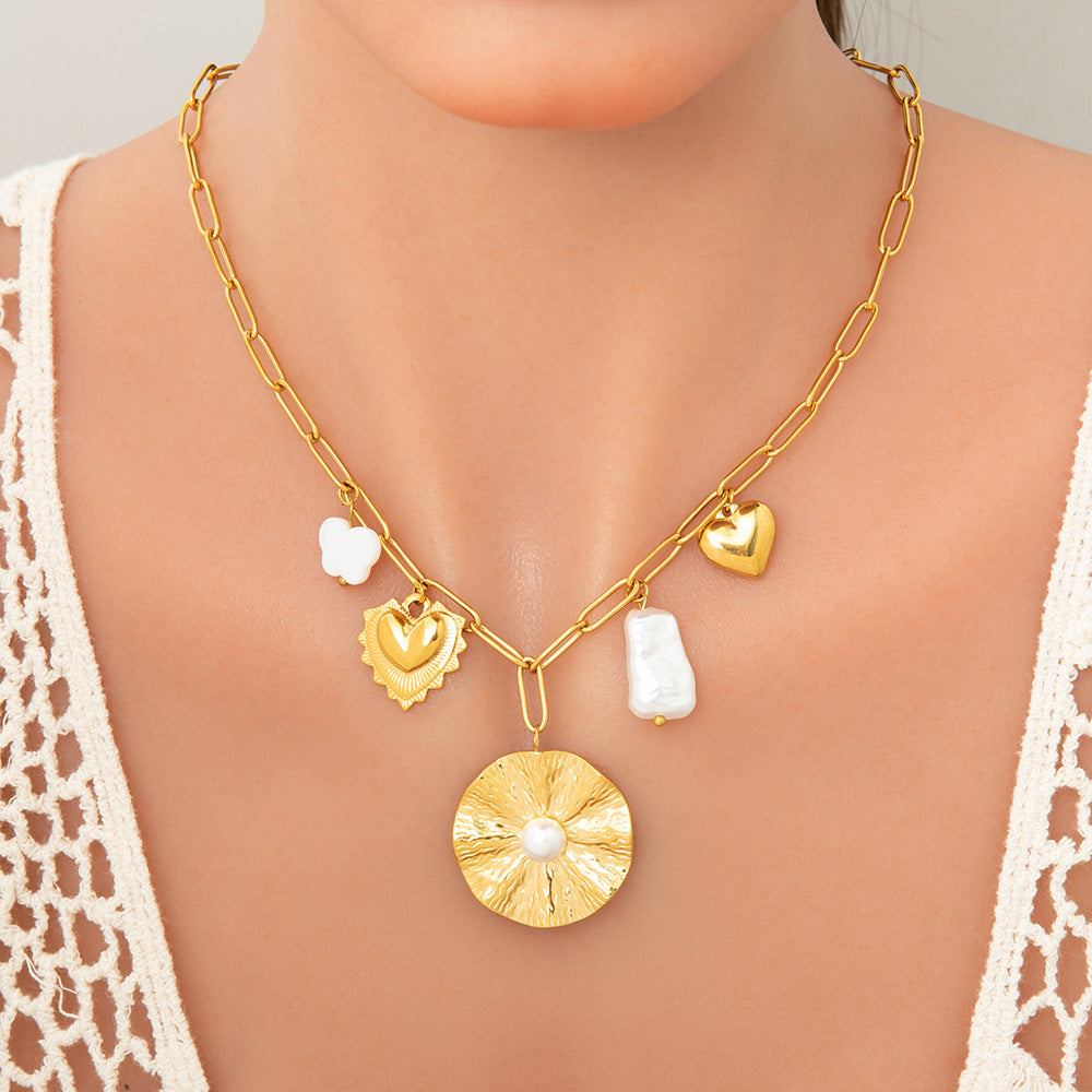 Collier de perles fait main en acier inoxydable 18 carats pour femme