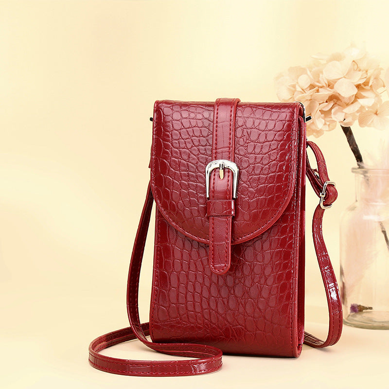 Custom Leather Medium Square Shoulder Bag with Buckle for Mobile Phone