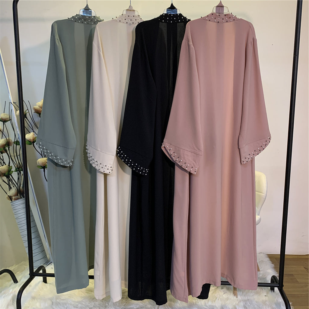 Beaded Lace-Up Cardigan Robe for Middle Eastern Women in Ice Silk