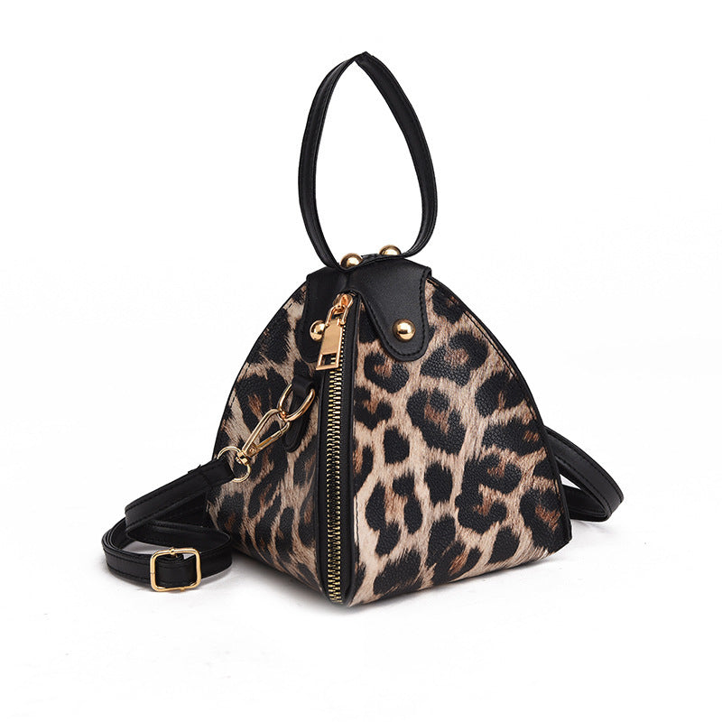 Small Triangle Handbag PU Zipper Bag with Snakeskin & Leopard Patterns