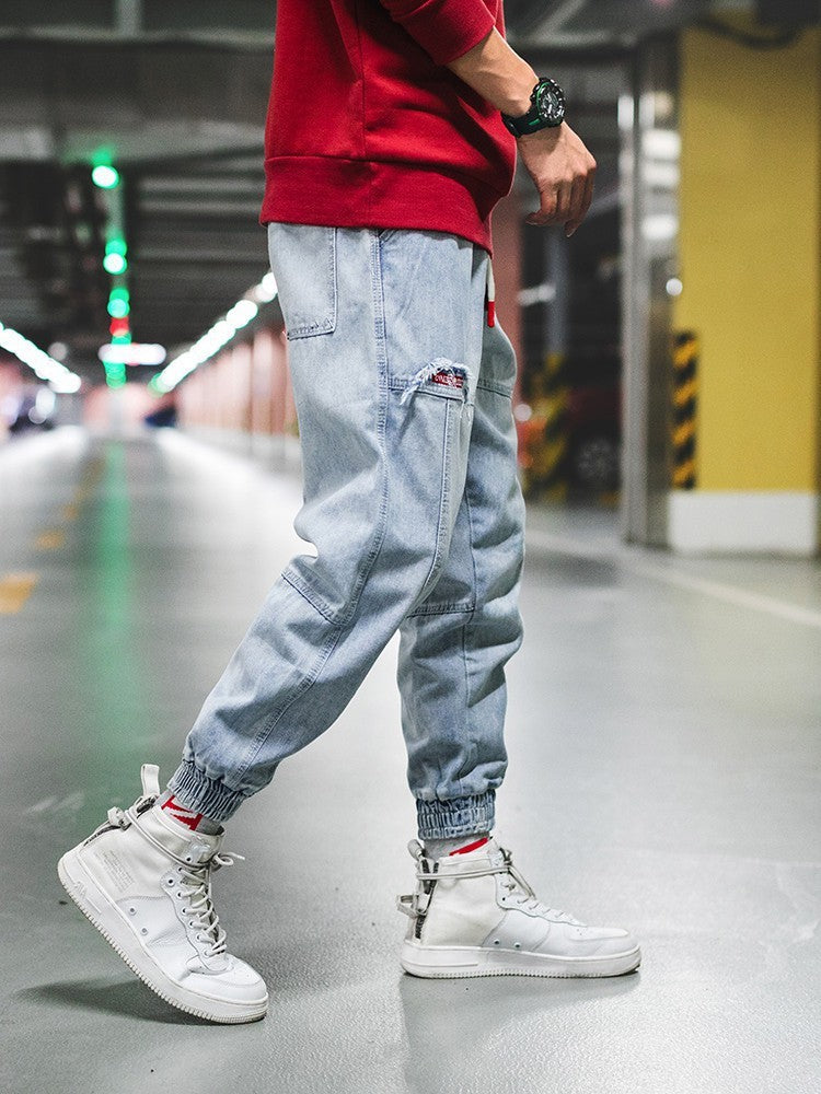 Hip-Hop Harlan Nine Points Jeans with Bound Feet