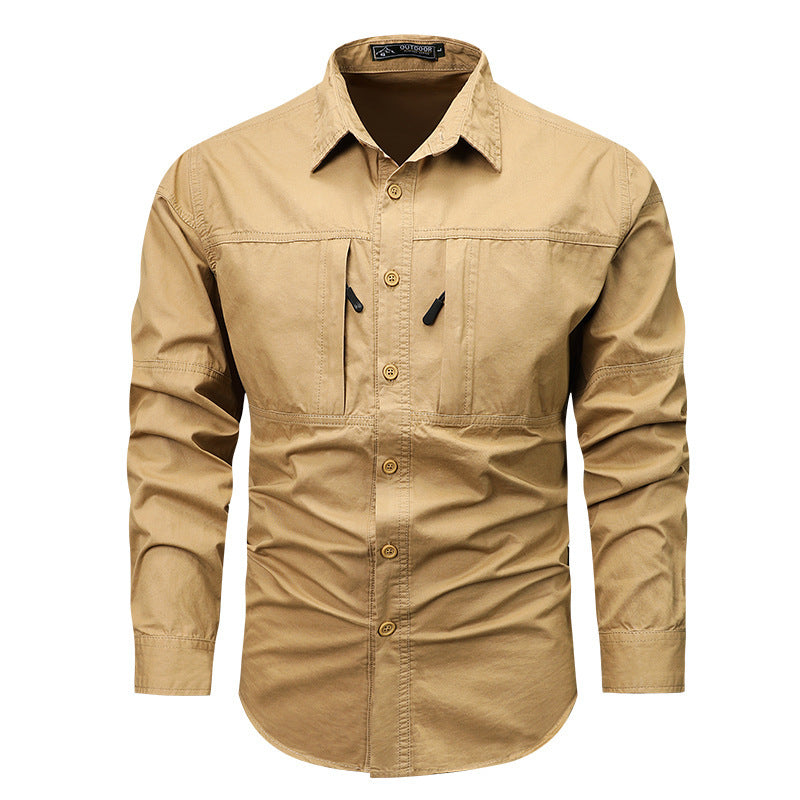 Spring And Autumn Pocket New Polo Collar Casual Shirt