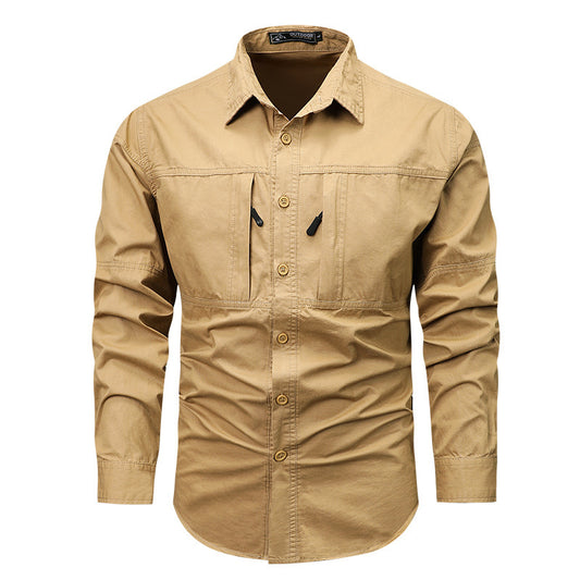 Spring And Autumn Pocket New Polo Collar Casual Shirt