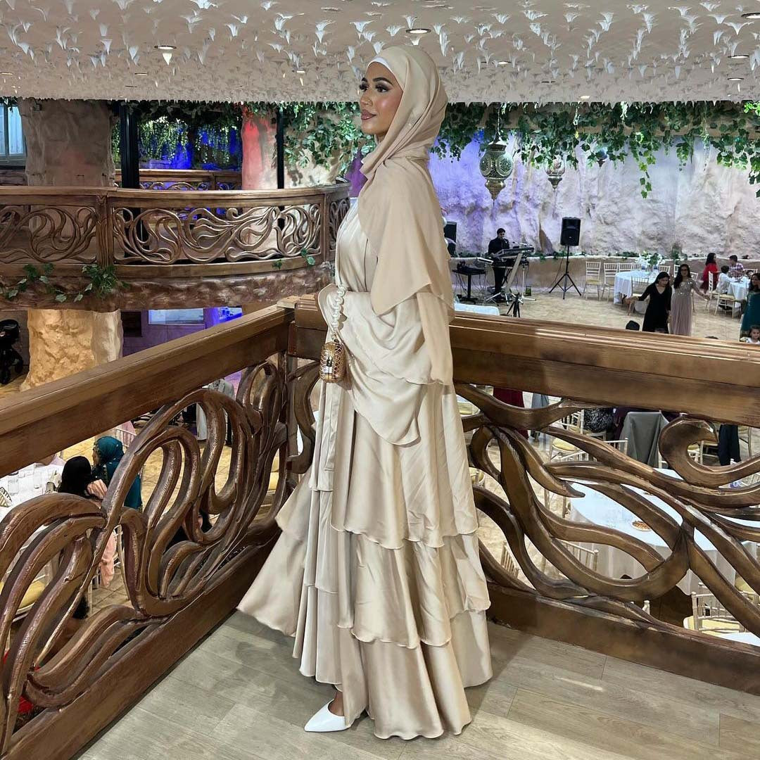 Robe abaya unie, vêtement d'extérieur cardigan, style musulman