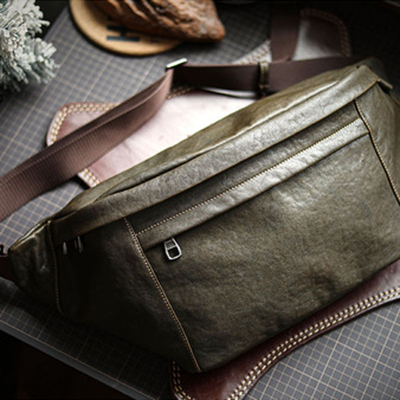 Sac bandoulière vintage en cuir de vachette grande capacité pour homme avec fermeture éclair