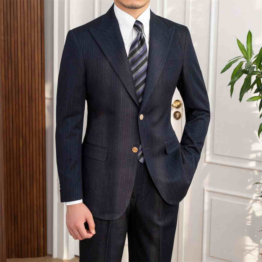 Autumn Double Breasted Slim Fit Striped Suit