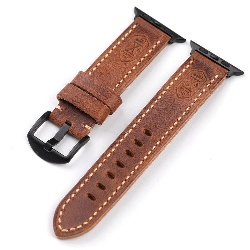Vintage Handmade Leather Watch Strap 41-45MM Dark & Light Brown