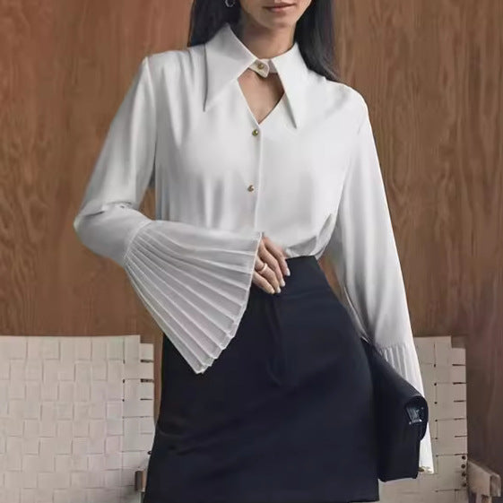 Slim-Fit Long Sleeve Hollow-Out Shirt for Women