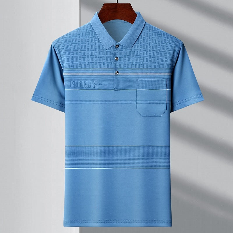 Men's Youth Striped Polo Shirt with Pocket Cotton Spandex