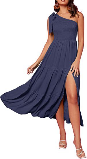 Robe d'été plissée asymétrique à volants et ourlet fendu pour femme