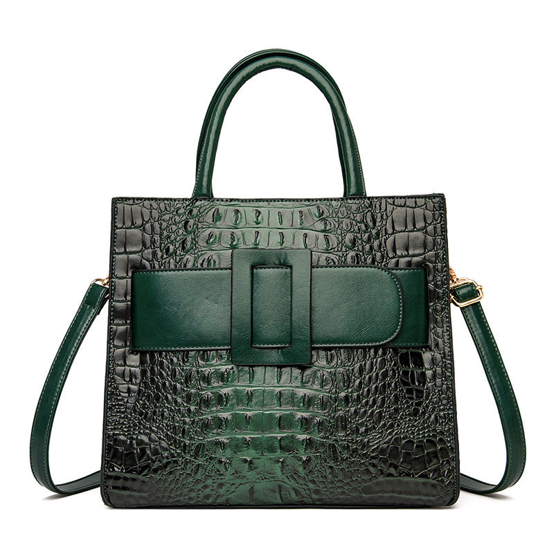 Grand sac à bandoulière vintage en PU pour femme avec motif crocodile