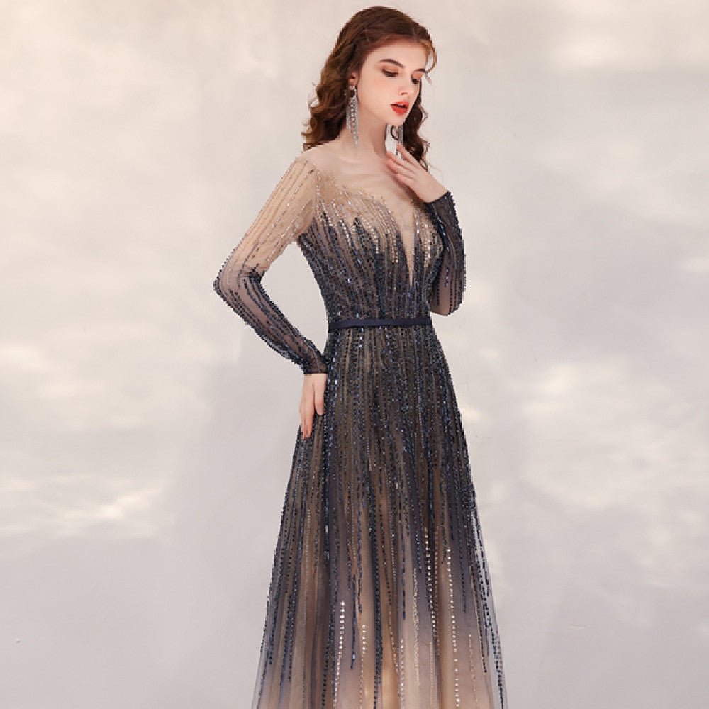 Women's Long Korean Style Host Dress with Gradient Color