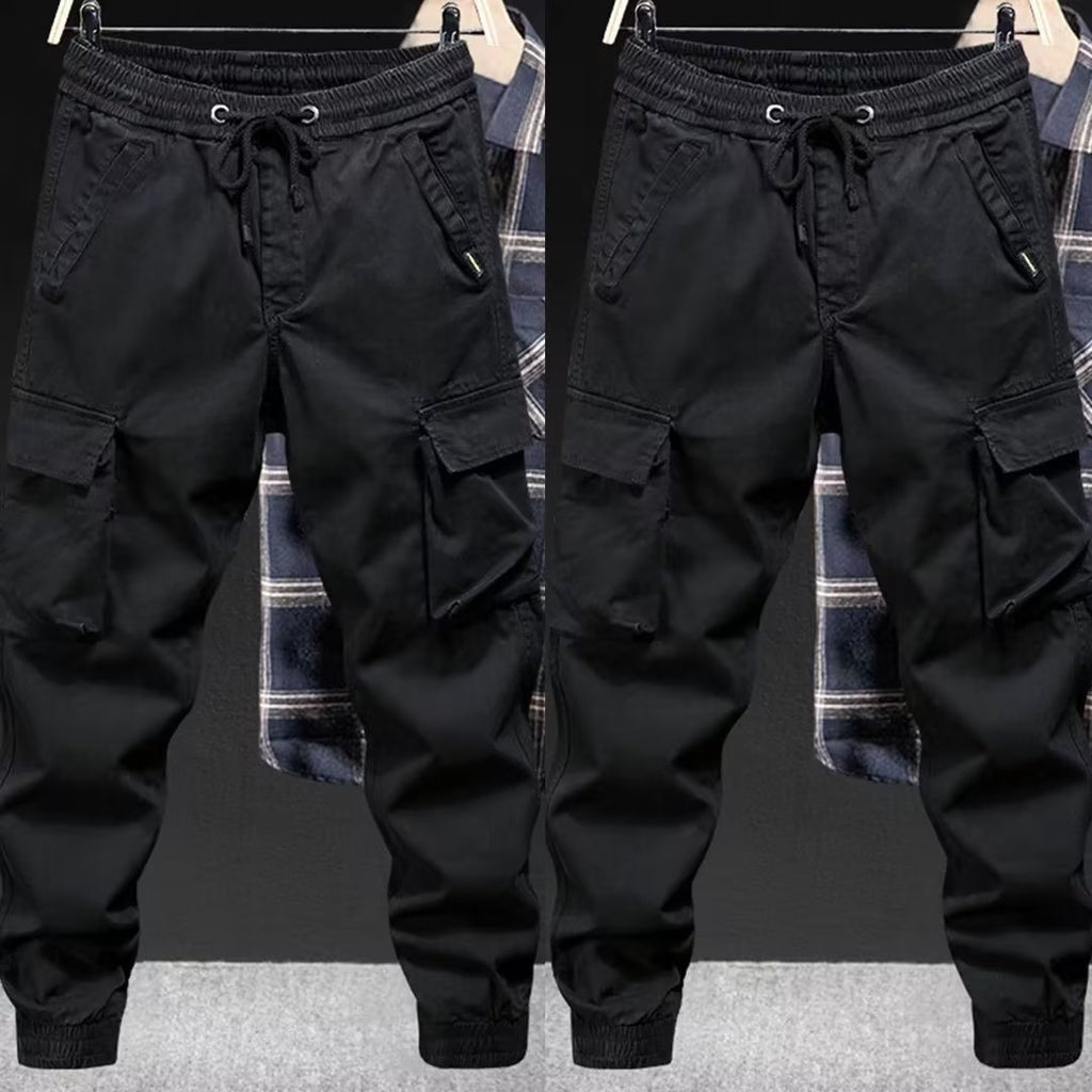 Loose Tapered Solid Color Cotton Overalls with Drawstring