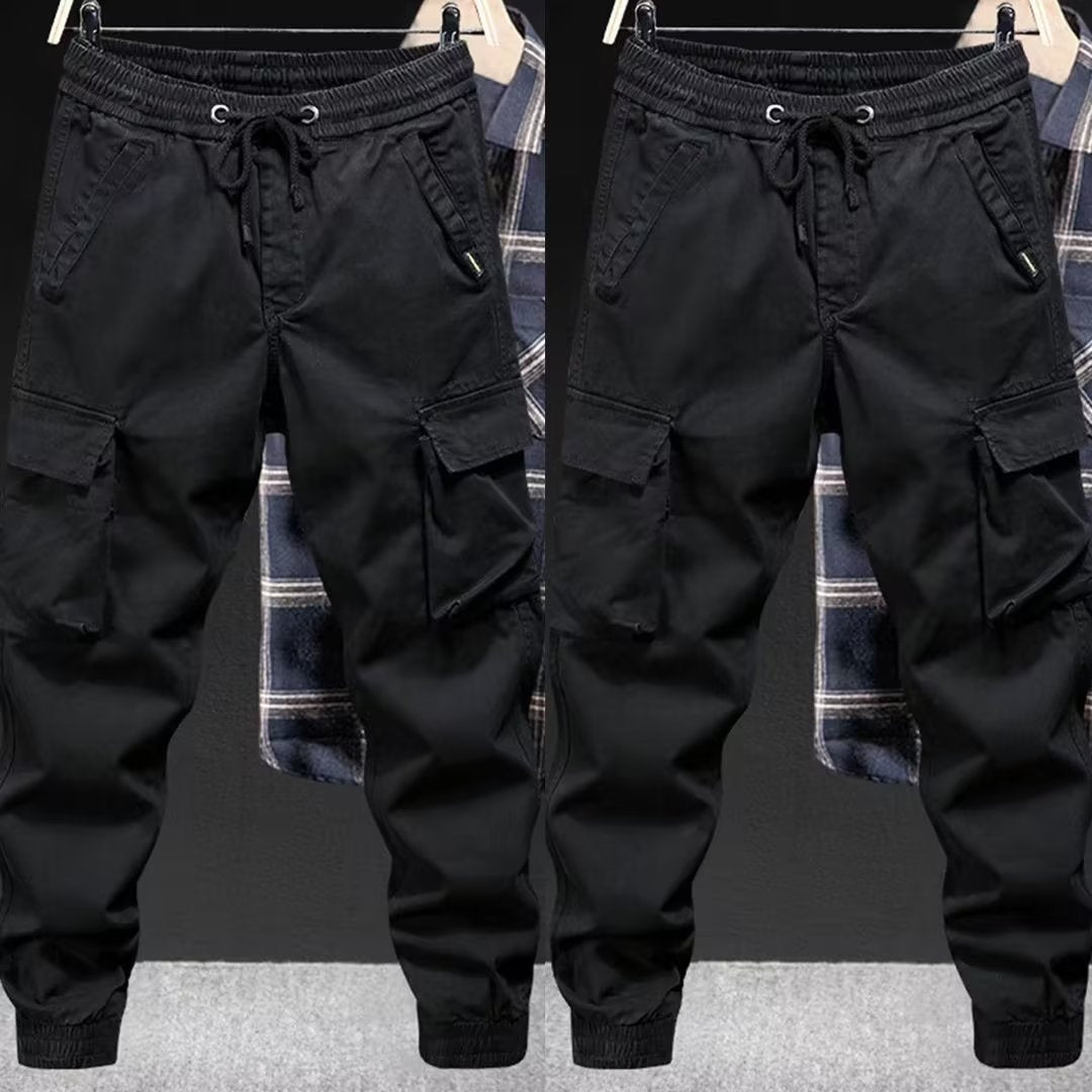Loose Tapered Solid Color Cotton Overalls with Drawstring