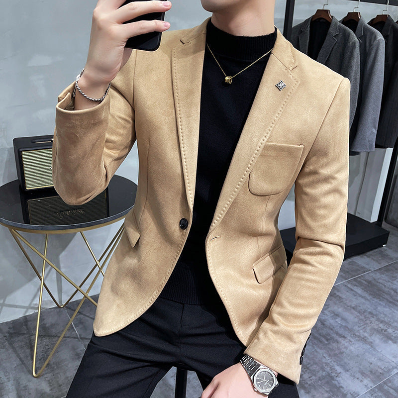 Men's Casual Slim Fit Suede Suit Top in Multiple Colors