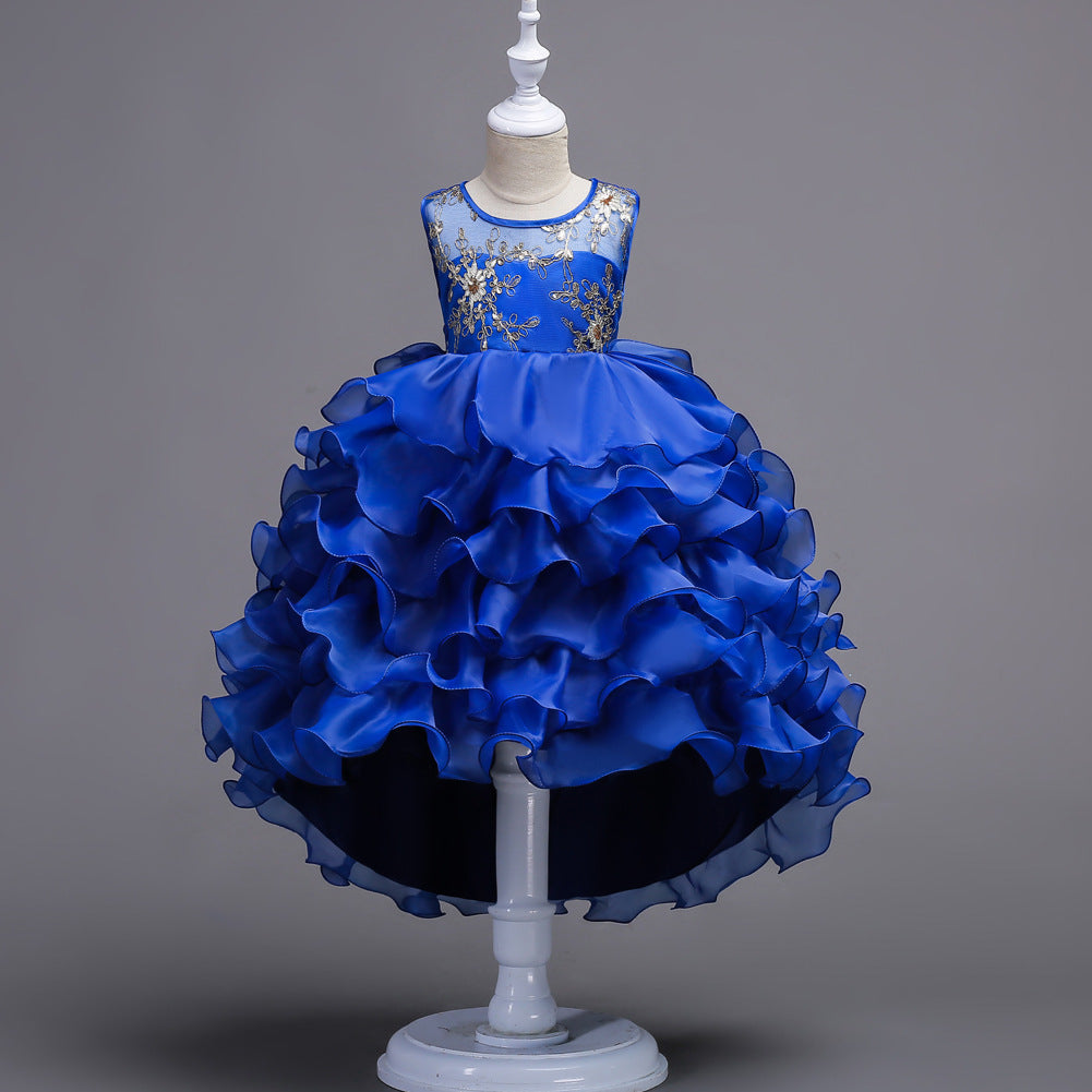 Middle-Aged Kids Trailing Princess Cake Fluffy Performance Dress