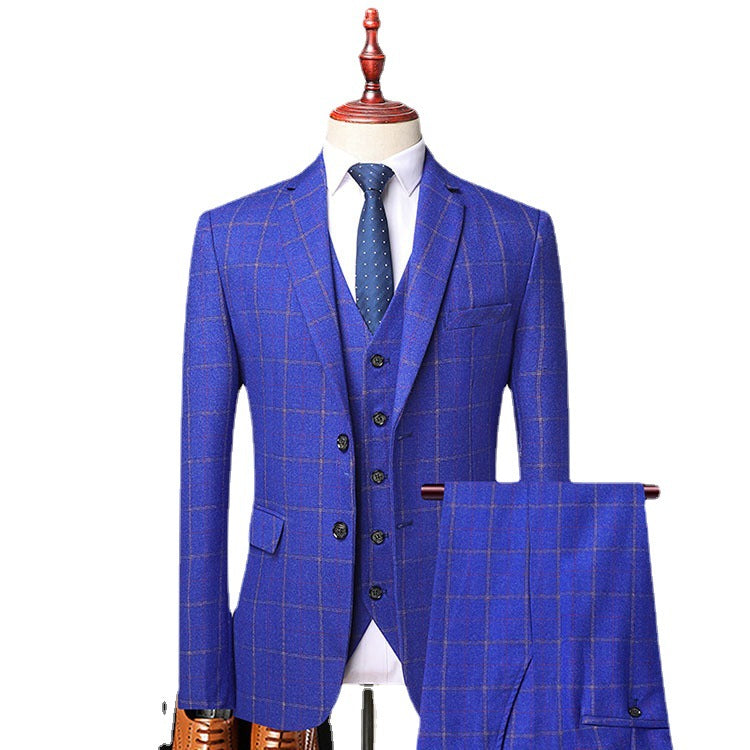 Men's Slim-Fit Three-Piece Wedding Suit in Blue, Navy, Black, Gray