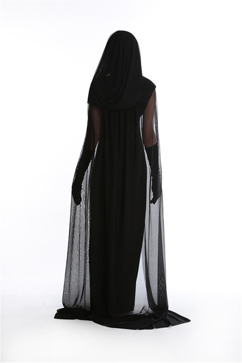 Nouvelle robe longue noire de cosplay pour Halloween, femme, costume de sorcière, diable, vampire, mort, enfer, opéra, fête, cosplay, Jour des Morts, costume