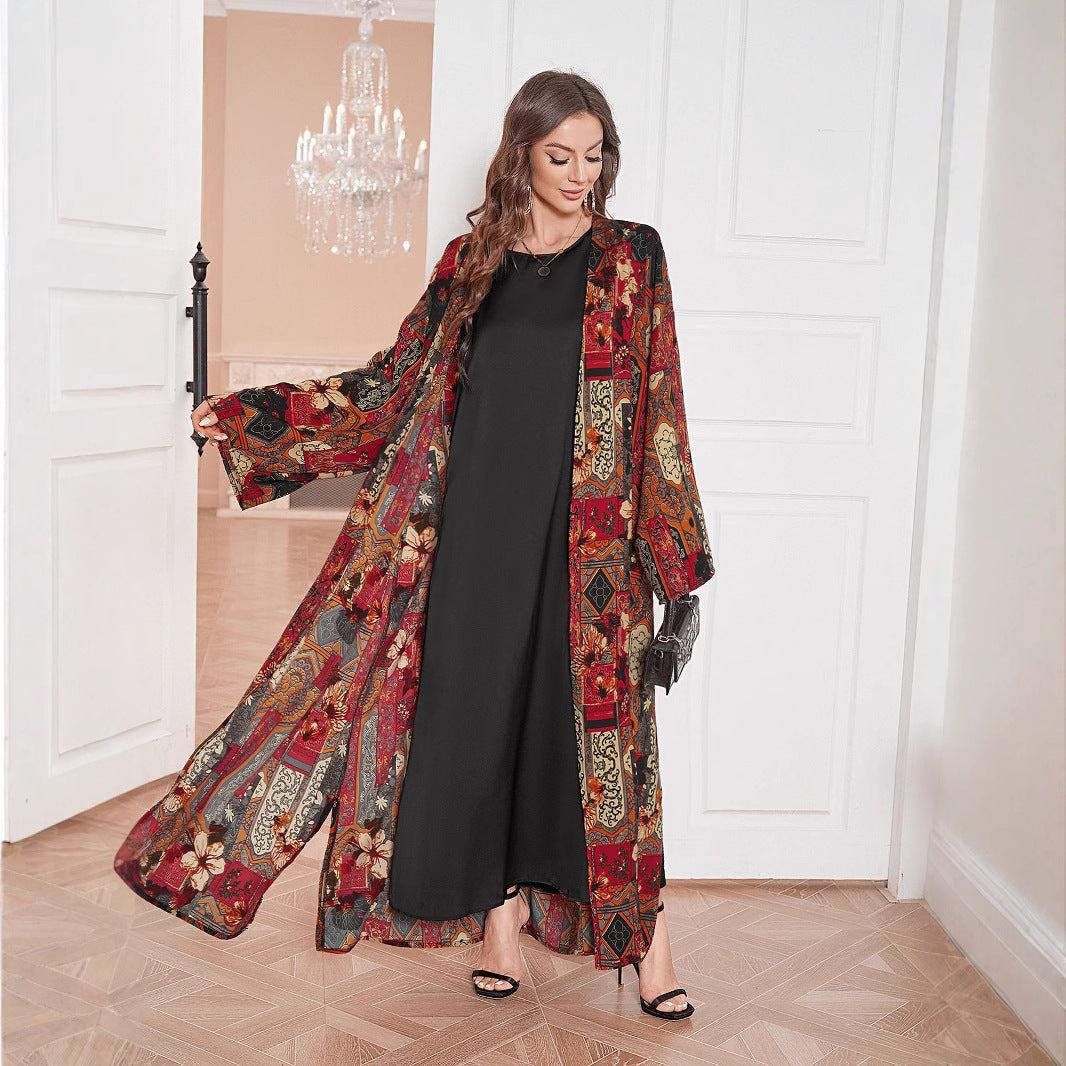 Robe châle du Moyen-Orient, style arabe, manches tombantes, imprimée