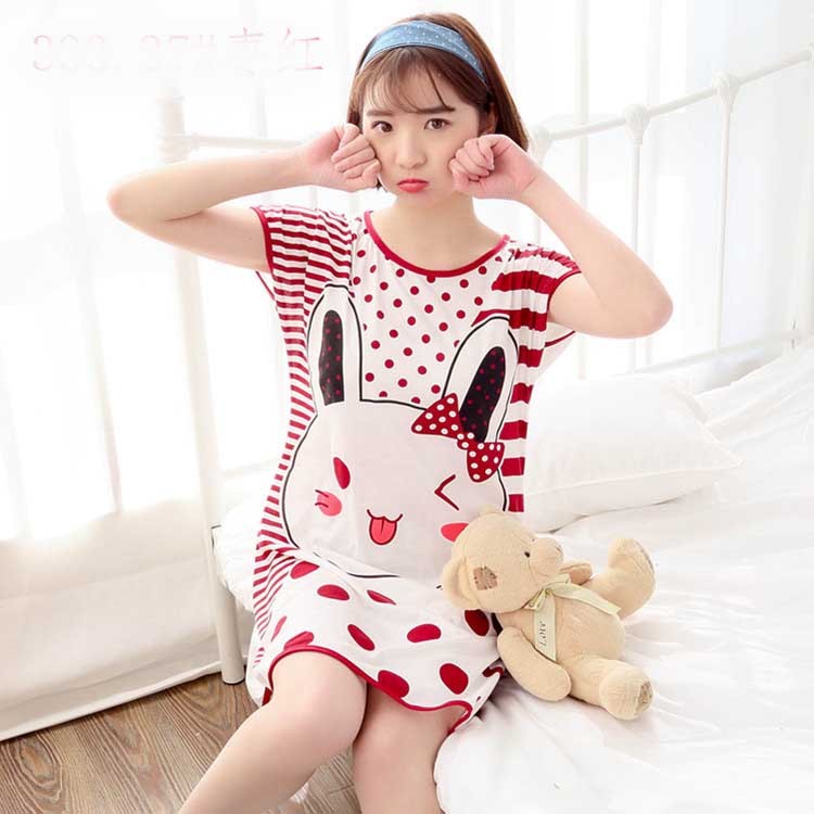 Women's Cartoon Milk Silk Short Sleeve Nightdress One-Piece