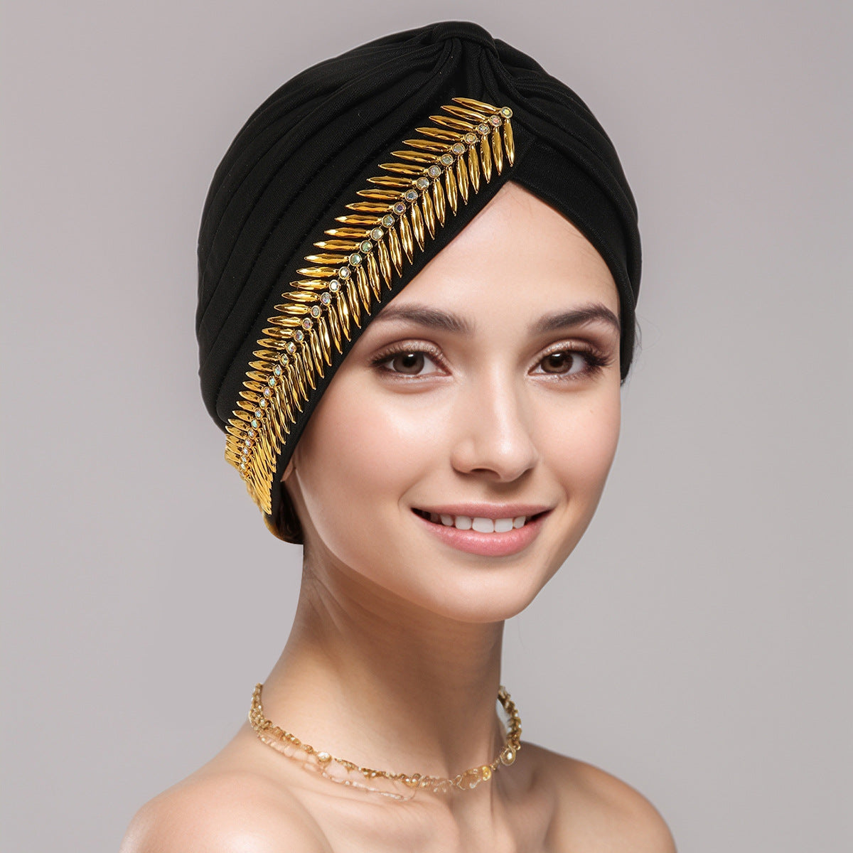 Turban plissé à strass pour femmes, bonnet élastique, foulard de Ramadan, bonnet chimio, chapeau africain