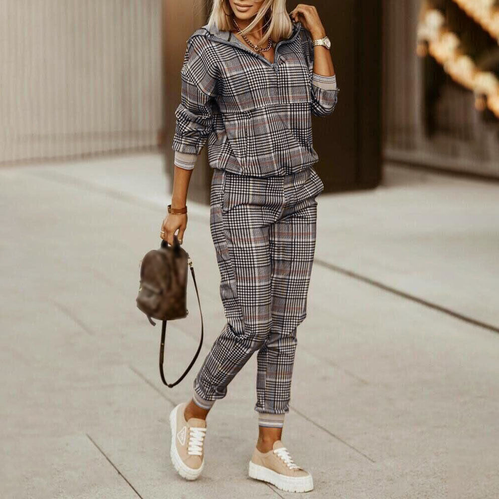Ensemble pantalon et haut à manches longues imprimé pour femme en fibre de polyester