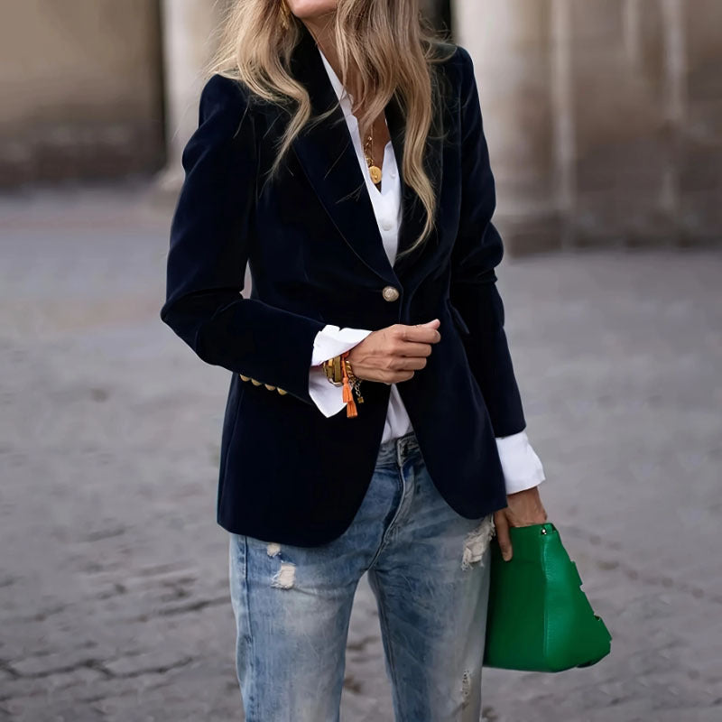 Velvet Lapel Slim Fit Single-Breasted Casual Business Jacket for Women