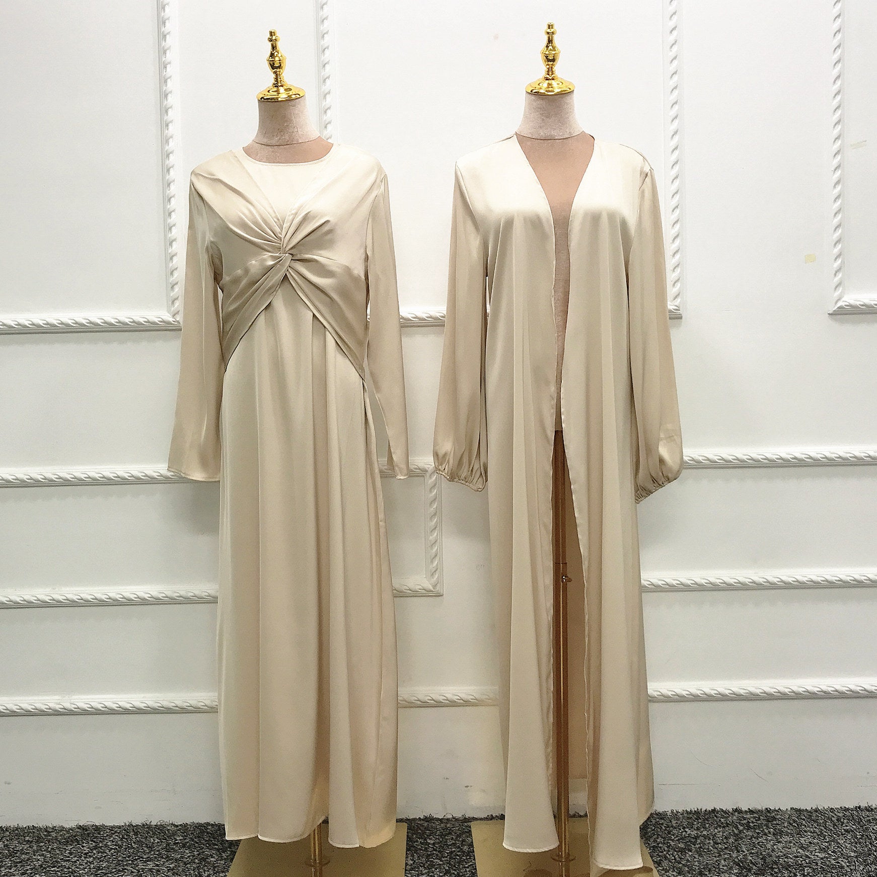 Turkey Dubai Fashion Solid Color Two-Piece Dress Cardigan Set for Middle Eastern Women