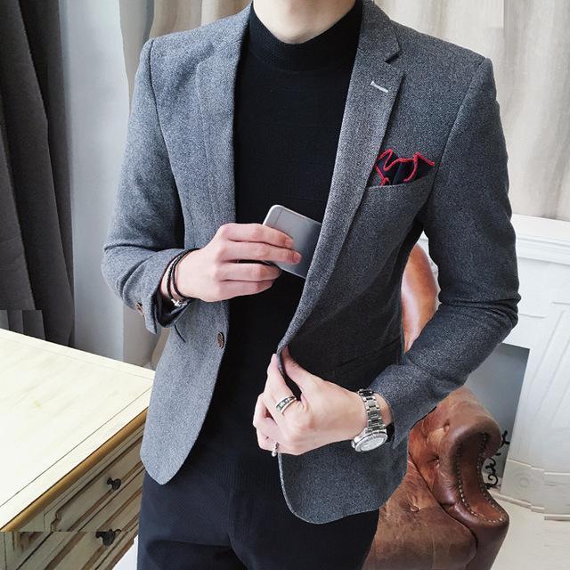 جاكيت بدلة كاجوال رجالي قطني باللون الأزرق والبني والرمادي