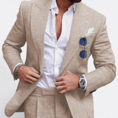 Ensemble costume deux pièces pour homme, coupe ajustée, couleur unie, un bouton