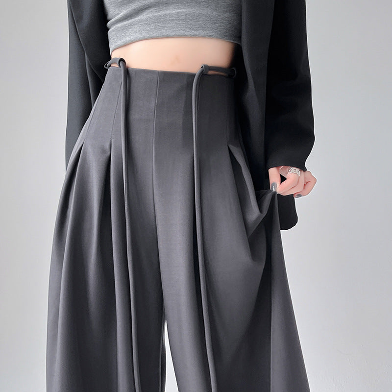 High Waist Loose Casual Trousers with Lace-Up Detail