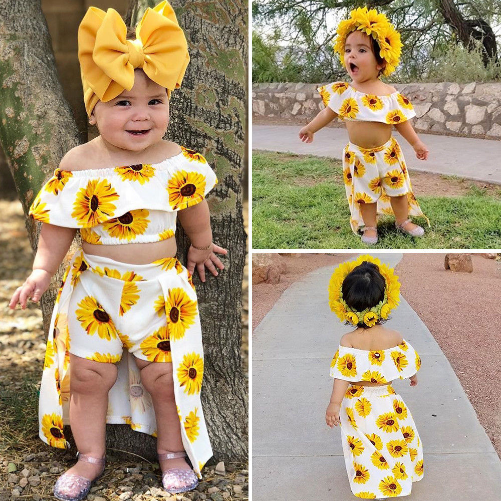 Children's Sunflower Top, Culottes & Hair Band 3-Piece Set