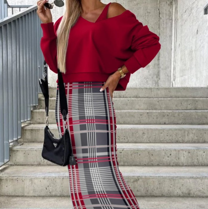 Fashionable Batwing Sleeve Long Skirt Sheath Suit