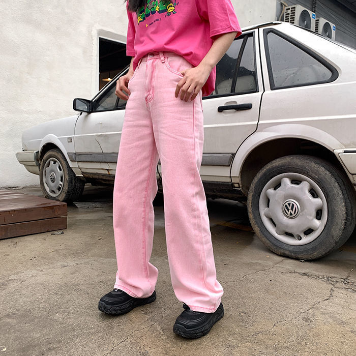 Pantalon en jean taille haute effiloché délavage clair pour femme