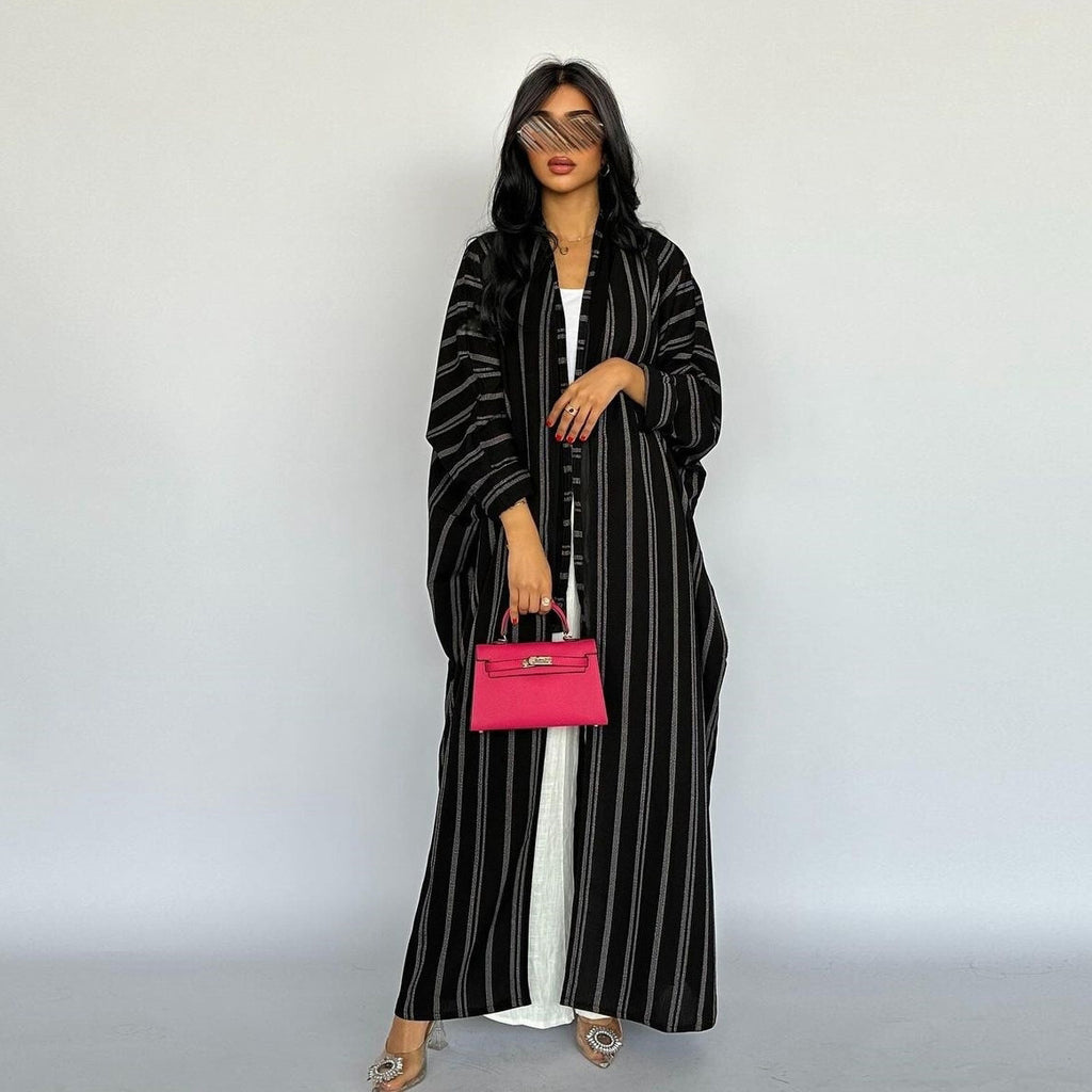 Middle Eastern Women's Long Striped Zebra Cardigan Coat