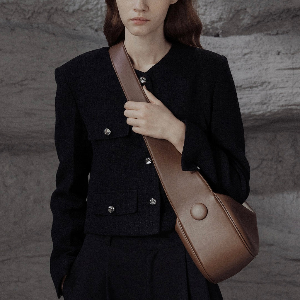 Large Capacity Cowhide Leather Crossbody Tote Bag with Zipper Closure