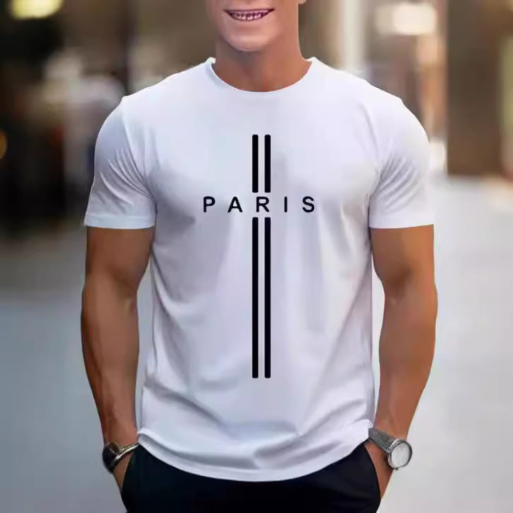 T-shirt décontracté imprimé homme, coupe ajustée, en fibre de polyester
