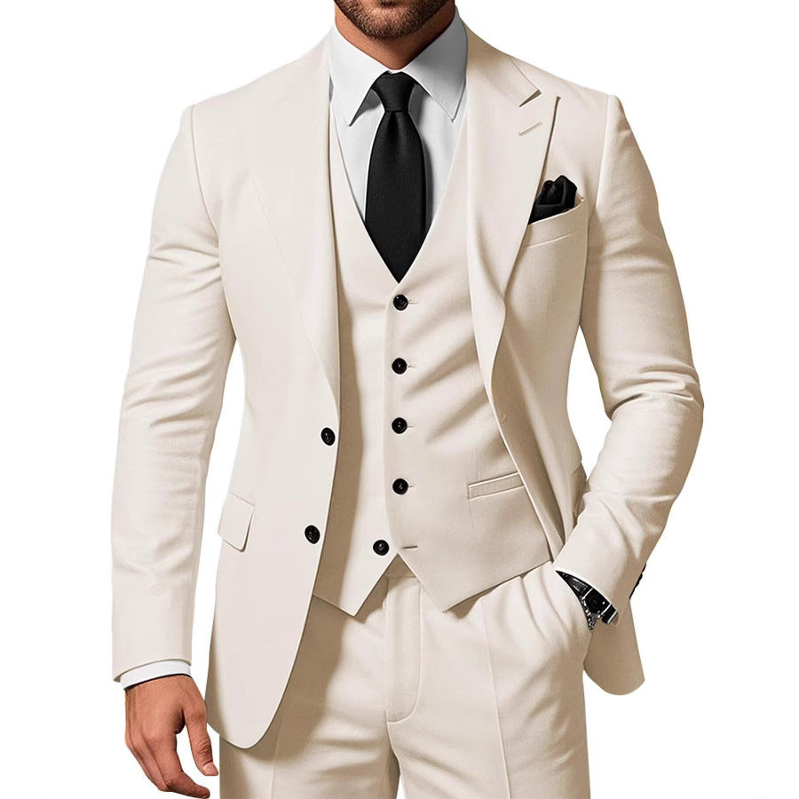Ensemble 3 pièces uni pour homme : veste, gilet et pantalon à boucle