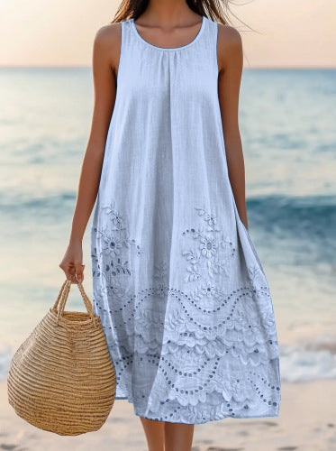 Polyester Short-Sleeve A-Line Dress for Women