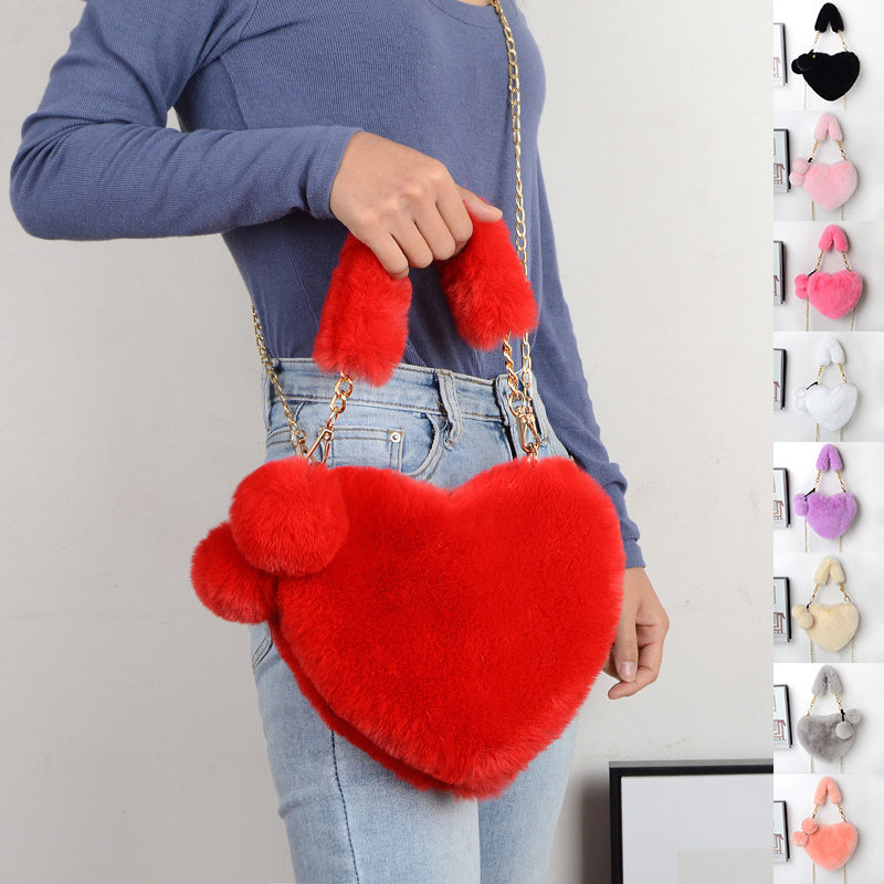 Sacs d'amour Sac à main cœur doux en peluche de taille moyenne avec fermeture éclair