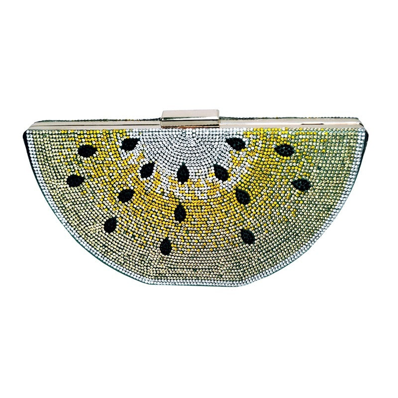 Dinner Ladies Diamond Clutch Evening Bag 9 Inch PU Leather Dumpling Shape