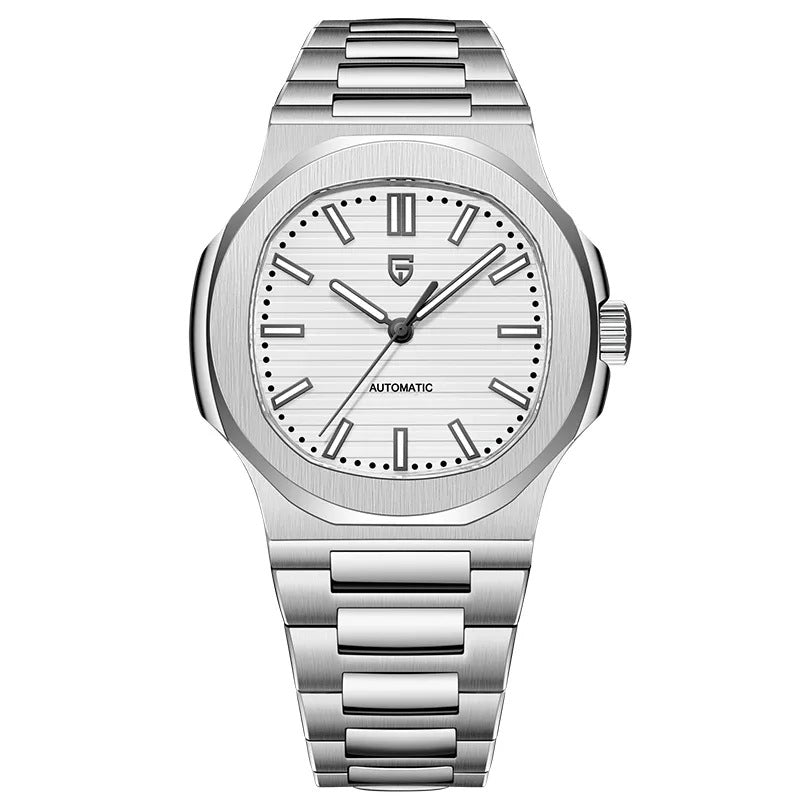 Men's Stainless Steel Automatic Waterproof Barrel Wristwatch