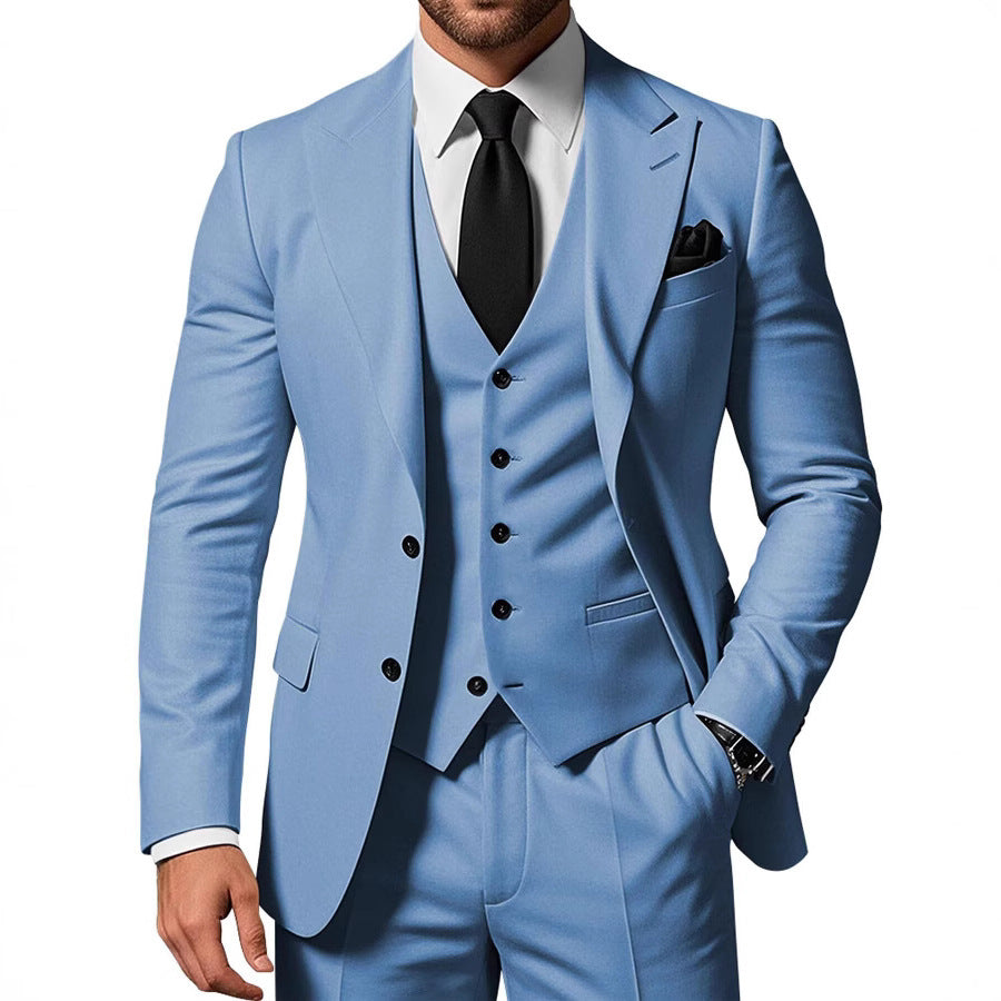 Ensemble 3 pièces uni pour homme : veste, gilet et pantalon à boucle