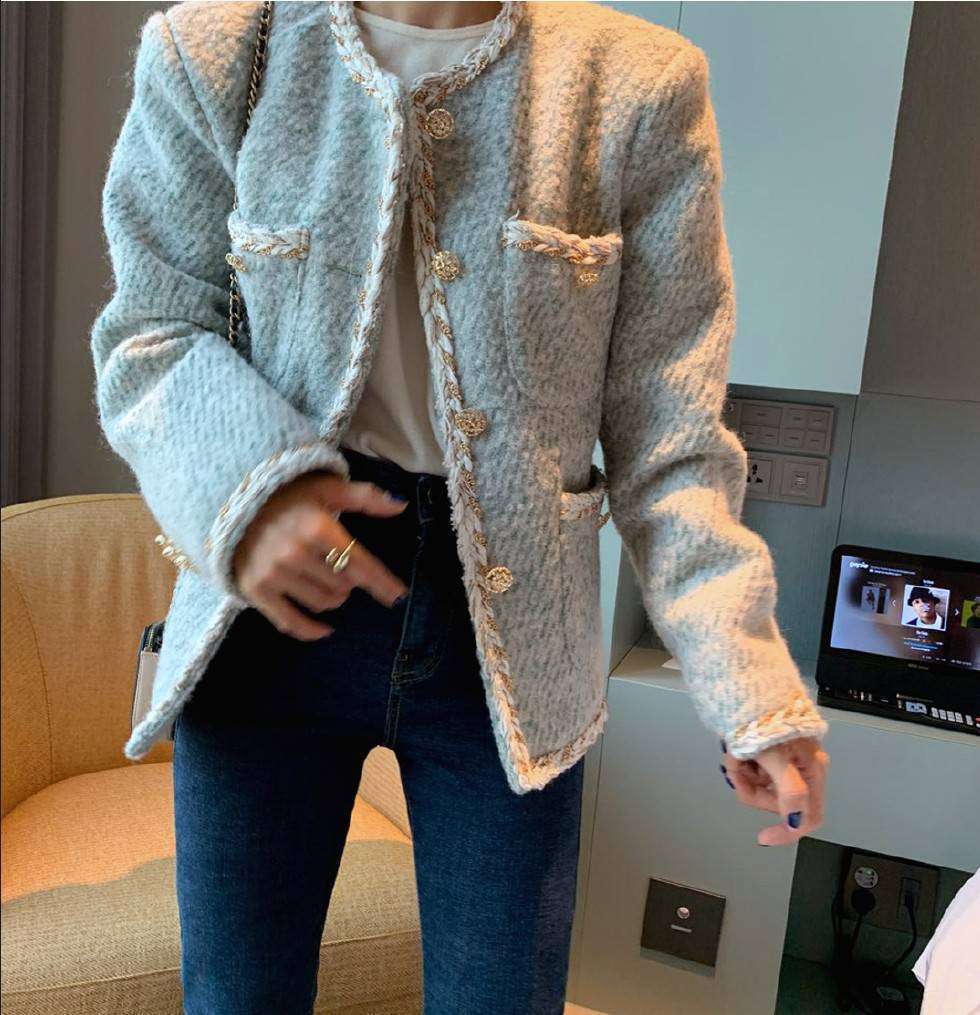 Women's Autumn Retro Wool Single-Breasted Loose Short Coat in Green, Black & Apricot