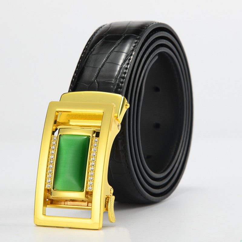 Jade Belly Pattern Alloy Diamond-studded Automatic Buckle Belt